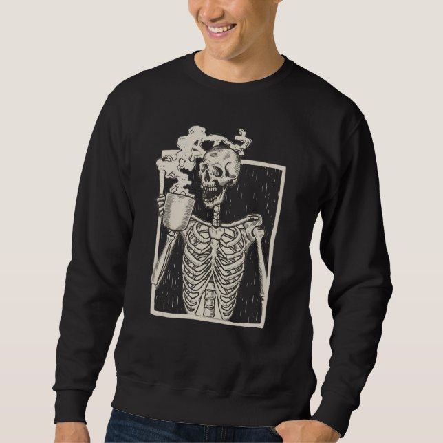 Halloween Skull Graphic Print Fleece Oversized Sweatshirt (Front)