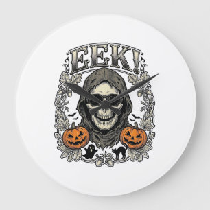 Halloween Skull Graphic Vintage Engraving Shirt Ar Large Clock