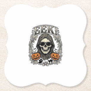 Halloween Skull Graphic Vintage Engraving Shirt Ar Paper Coaster