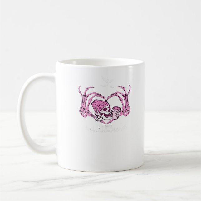 Halloween Skull Heart Hands Skeleton Beanie Coffee Mug (Left)