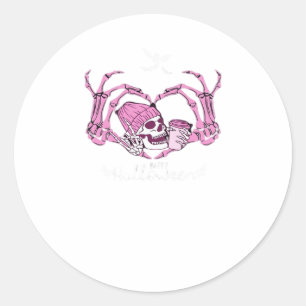 Halloween Skull Heart Hands Skeleton Beanie Design Classic Round Sticker