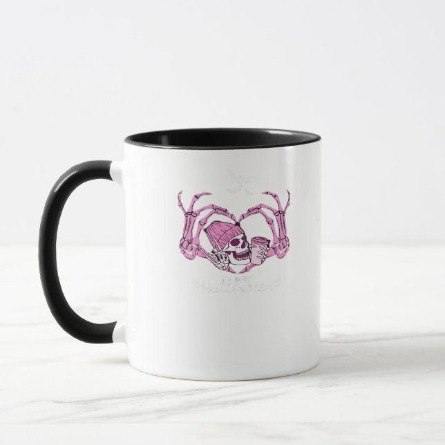 Halloween Skull Heart Hands Skeleton Beanie Design Mug (Left)