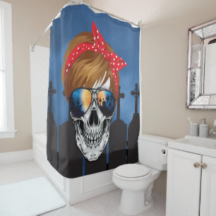 Halloween Skull in Night Graveyard Shower Curtain