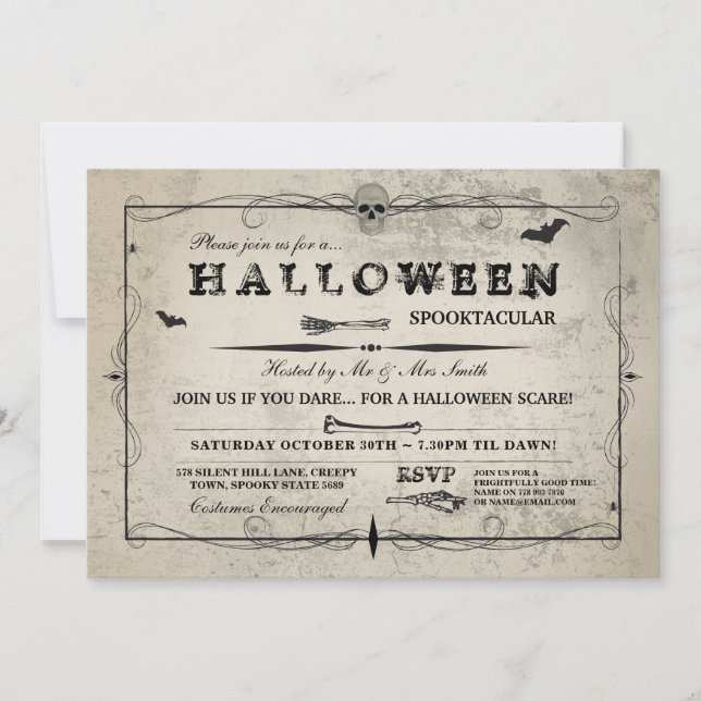 Halloween Skull Invite Gothic Costume Bats Party (Front)