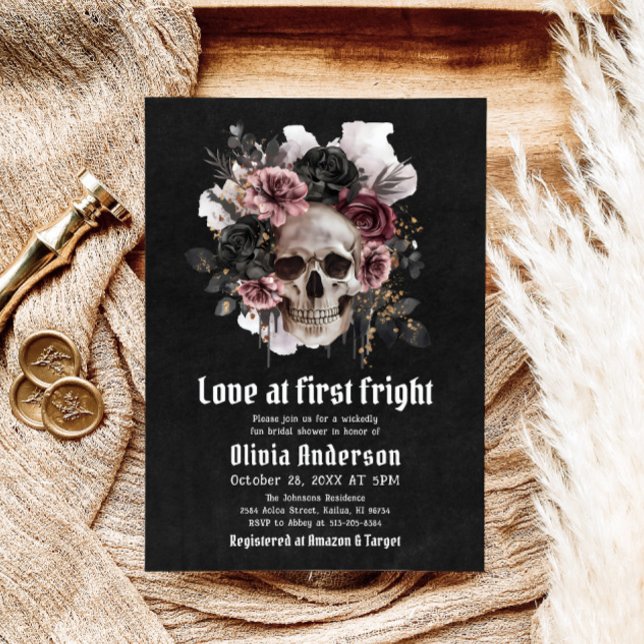 Halloween Skull Love At First Fright Bridal Shower Invitation (Creator Uploaded)