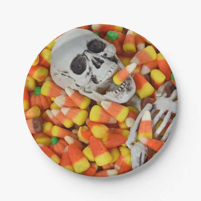 Halloween skull n candy corn paper plate (Front)