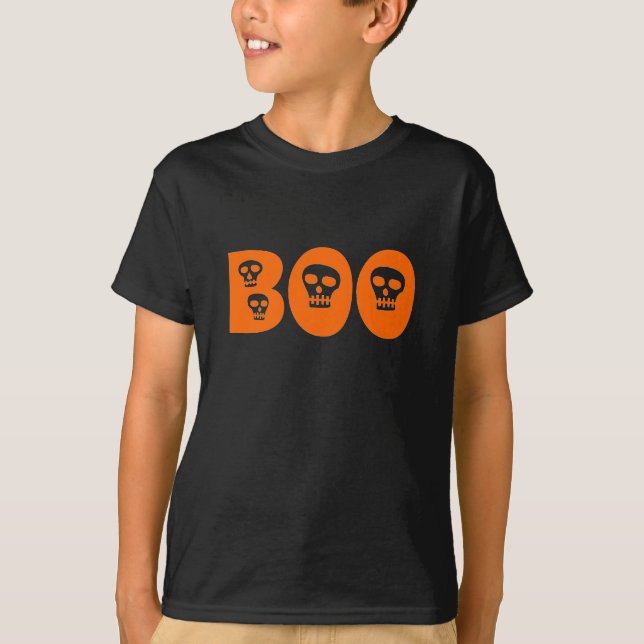 Halloween Skull Orange "Boo" T-Shirt (Front)