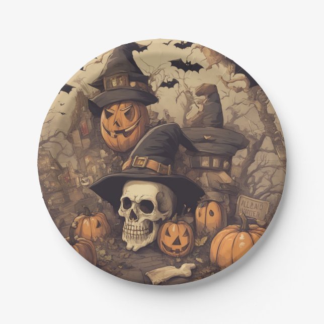 Halloween skull paper plate (Front)