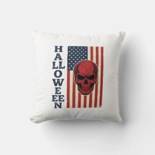 Halloween Skull Patriotic Vintage Scary Flag_1 Cushion
