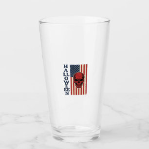 Halloween Skull Patriotic Vintage Scary Flag_1 Glass