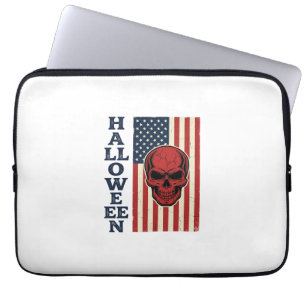 Halloween Skull Patriotic Vintage Scary Flag_1 Laptop Sleeve