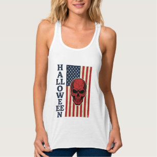 Halloween Skull Patriotic Vintage Scary Flag_1 Singlet