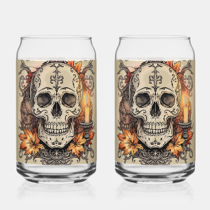 Halloween,Skull Pattern, Candlelight Calavera Can Glass