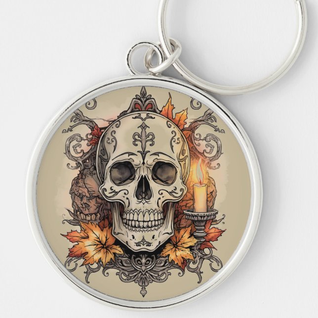 Halloween,Skull Pattern, Candlelight Calavera Key Ring (Front)