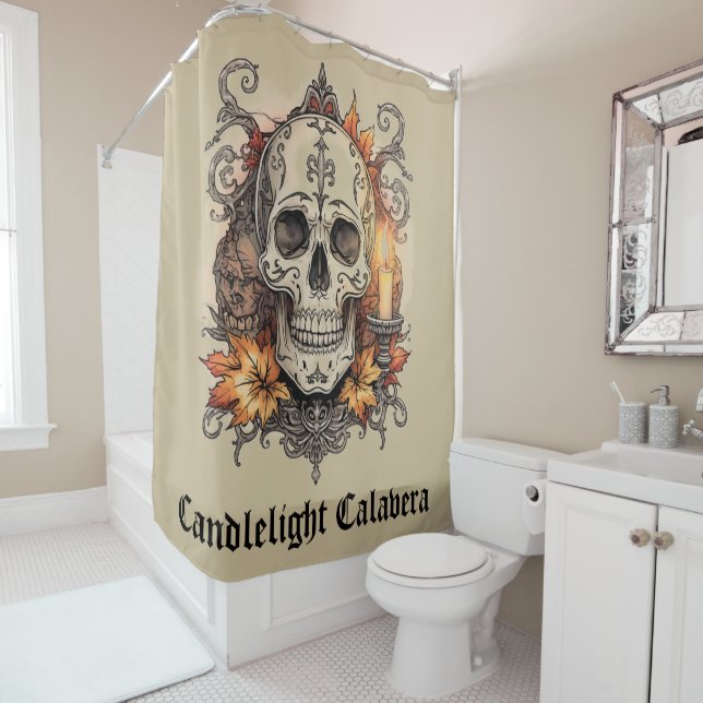 Halloween,Skull Pattern, Candlelight Calavera Shower Curtain (In Situ)