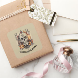Halloween,Skull Pattern, Candlelight Calavera, Square Sticker
