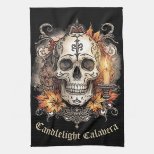 Halloween,Skull Pattern, Candlelight Calavera, Tea Towel