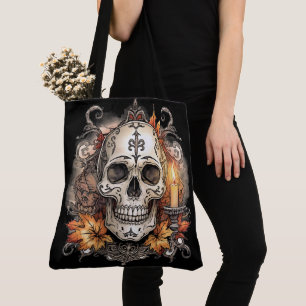 Halloween,Skull Pattern, Candlelight Calavera Tote Bag