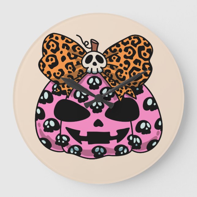 Halloween, Skull Pattern Face Pumpkin Large Clock (Front)