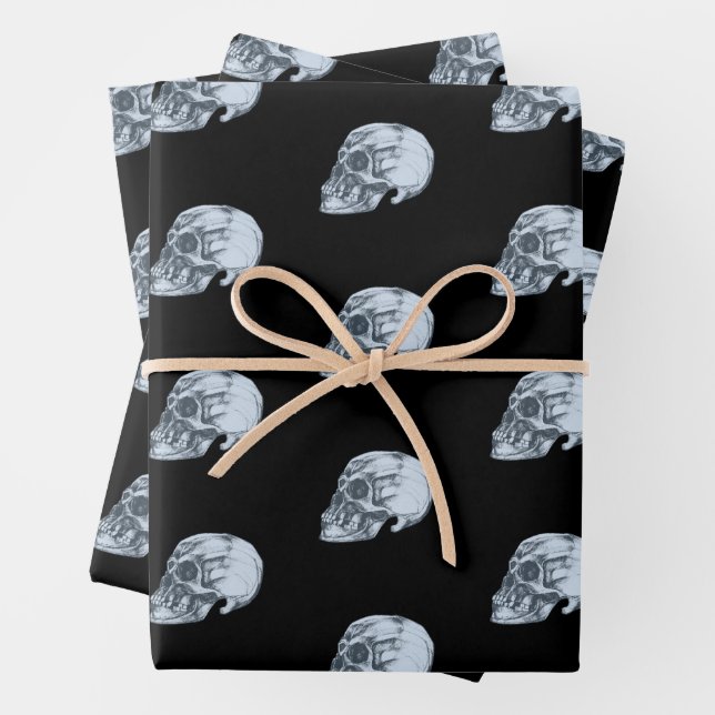 Halloween Skull Pattern Wrapping Paper Sheet (In situ)