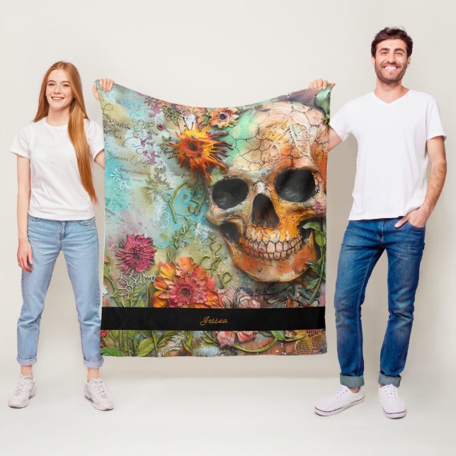 Halloween Skull Personalised  Name  Fleece Blanket (In Situ)