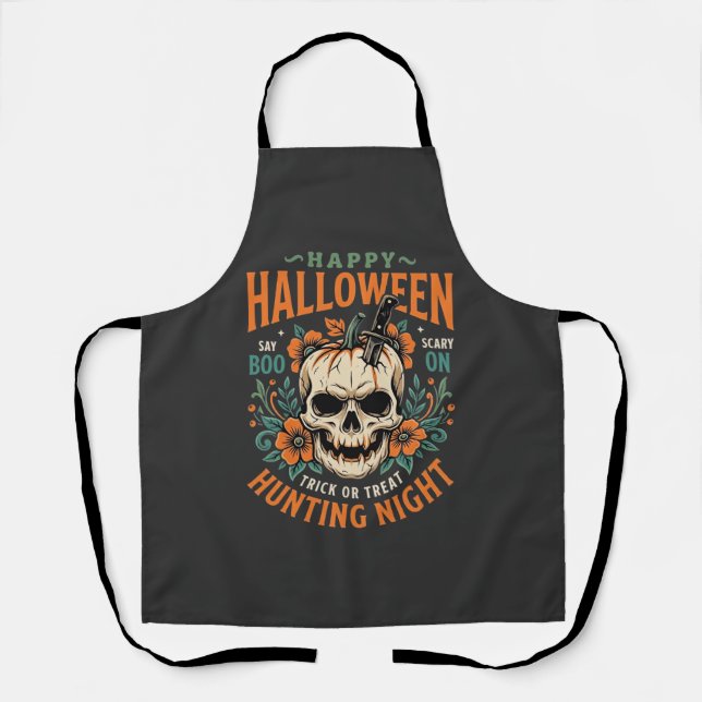 Halloween Skull Pumpkin Hunting Night Design_1 Apron (Front)