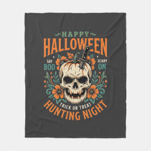 Halloween Skull Pumpkin Hunting Night Design_1 Fleece Blanket