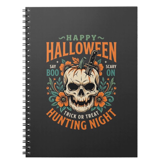 Halloween Skull Pumpkin Hunting Night Design_1 Notebook (Front)