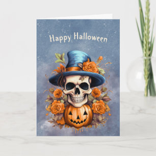 Halloween Skull Pumpkin Roses Card