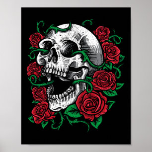 Halloween Skull   Rose Skeleton  Gift Idea Poster