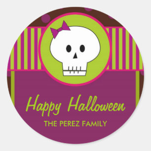 Halloween Skull, Round Favour Tags/ Topper Sticker
