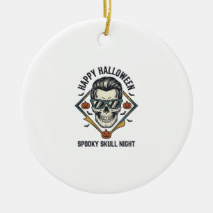 Halloween Skull Shirt Vintage Engraving Graphic_1 Ceramic Tree Decoration