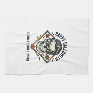 Halloween Skull Shirt Vintage Engraving Graphic_1 Tea Towel