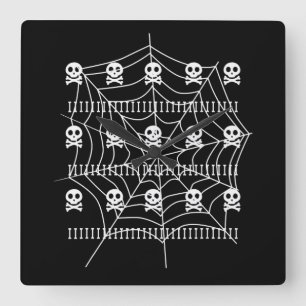 Halloween Skull Spider Web Costume Trick Or Treat Square Wall Clock