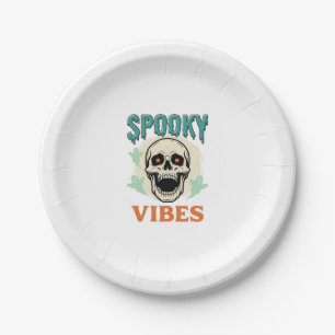 Halloween Skull Spooky Vibes Vintage Horror_1 Paper Plate