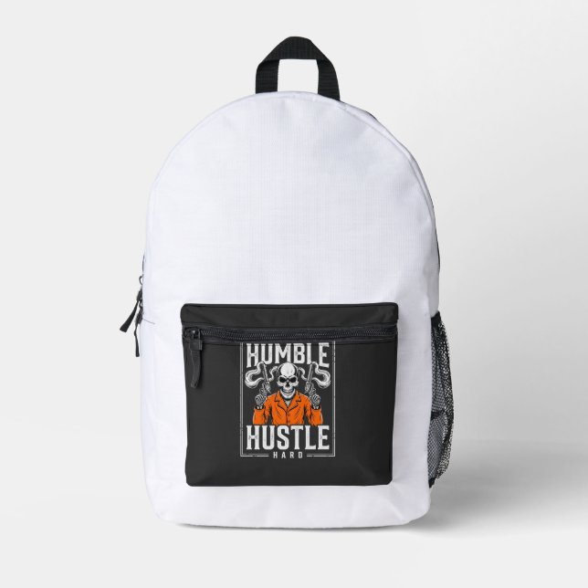 Halloween Skull Stay Humble Hustle Hard Printed Backpack (Front)