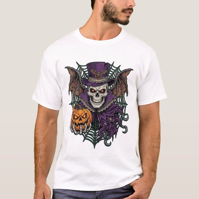 Halloween Skull Top Hat Bat Wings Pumpkin Spider W (Front)