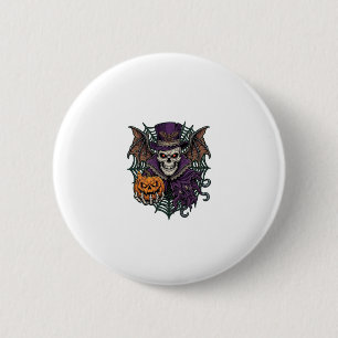 Halloween Skull Top Hat Bat Wings Pumpkin Spider W 6 Cm Round Badge