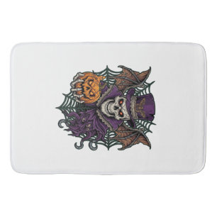 Halloween Skull Top Hat Bat Wings Pumpkin Spider W Bath Mat