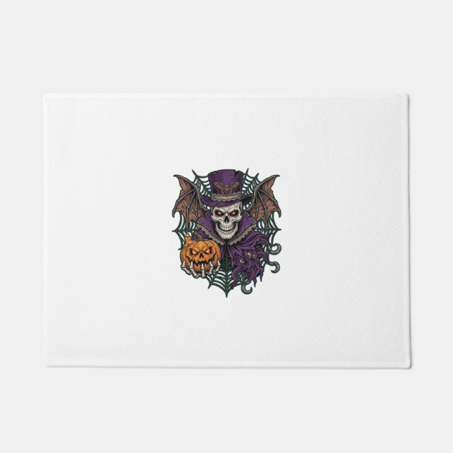 Halloween Skull Top Hat Bat Wings Pumpkin Spider W Doormat (Front)
