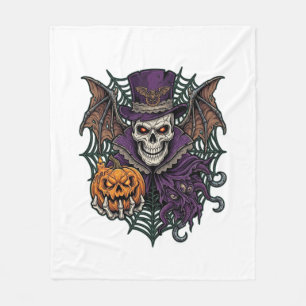 Halloween Skull Top Hat Bat Wings Pumpkin Spider W Fleece Blanket
