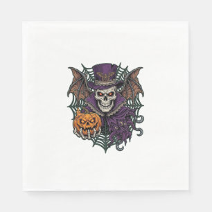 Halloween Skull Top Hat Bat Wings Pumpkin Spider W Napkin