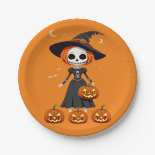 Halloween skull with pumpkin paper plate