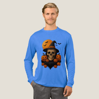 Halloween Skull With Pumpkins and Witch Hat T-Shir Tri-Blend Shirt