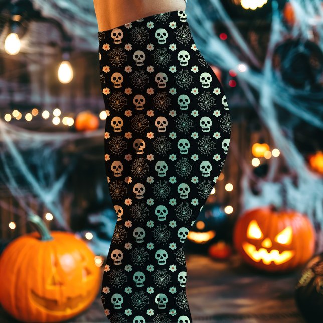 Halloween Skulls and Flowers Pattern Leggings (Creator Uploaded)