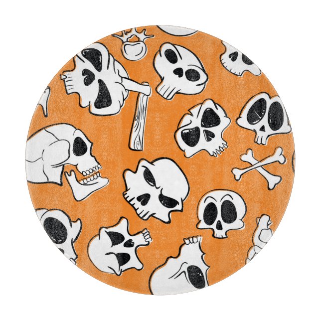 Halloween Skulls Bones Doodle Pattern Cutting Board (Front)