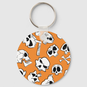Halloween Skulls Bones Doodle Pattern Key Ring