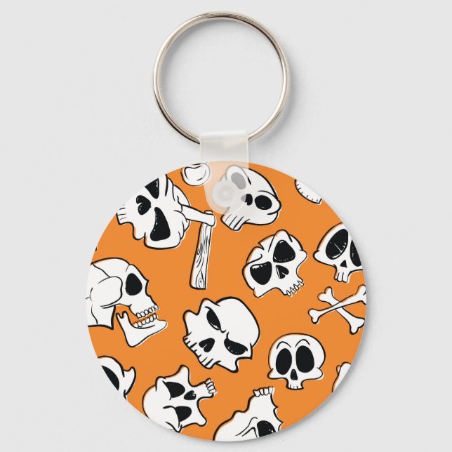 Halloween Skulls Bones Doodle Pattern Key Ring (Front)