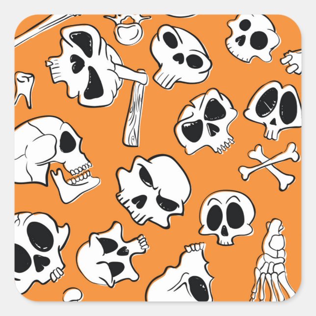 Halloween Skulls Bones Doodle Pattern Square Sticker (Front)