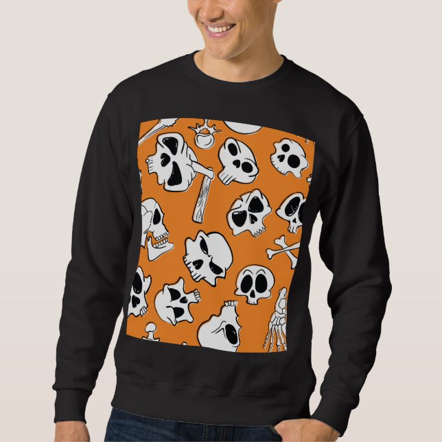 Halloween Skulls Bones Doodle Pattern Sweatshirt (Front)